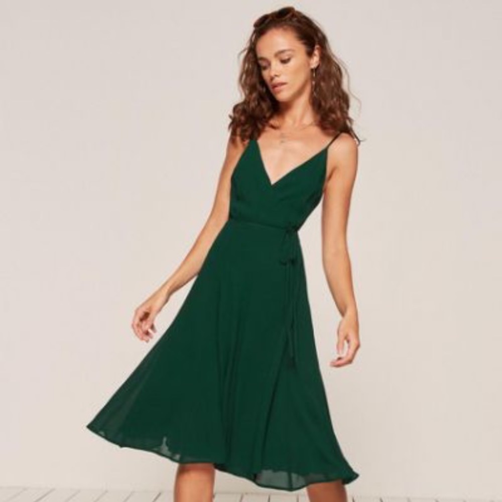 Reformation Temple Dress - Emerald, XS